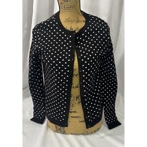 Foxcroft Black & White Polkadot Long Sleeve Button Up Front Sweater/Cardigan-M